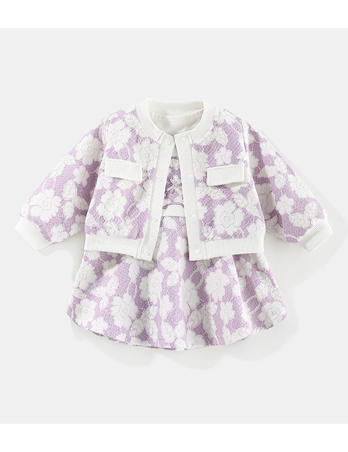 Fashion Purple Printed Baby Long-sleeved One-piece Suit
