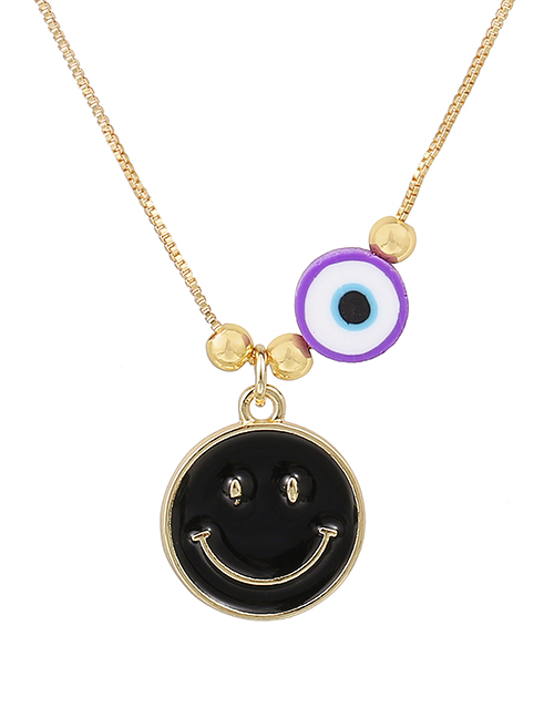 Fashion Black Copper Soft Pottery Dripping Oil Smiley Face Necklace