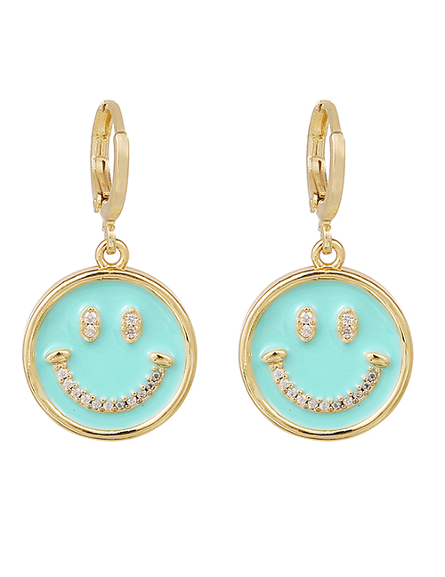 Fashion Lake Green Copper Inlaid Zircon Earrings With Smiley Face