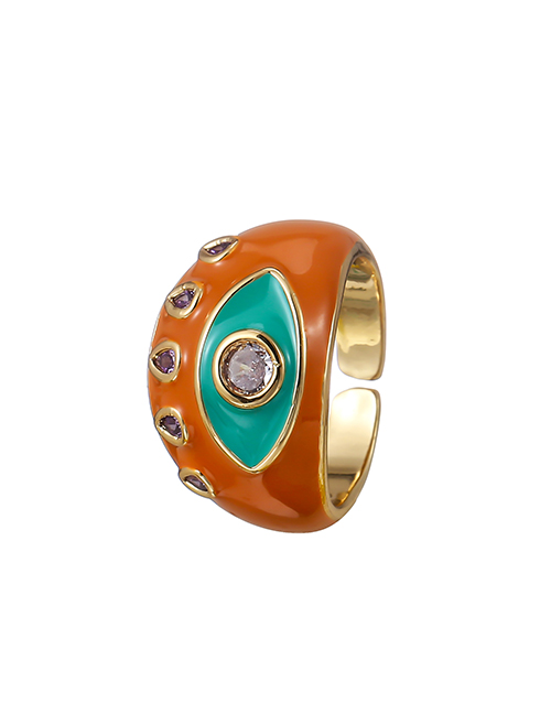 Fashion Orange Copper Inlaid Zirconium Drip Oil Eye Ring