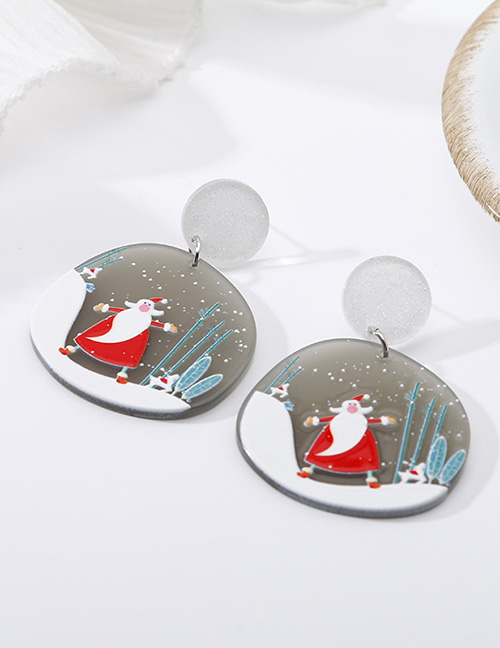 Fashion Gray Santa Acrylic Christmas Geometric Color Matching Print Earrings