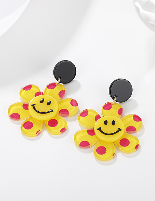 Fashion Yellow Acrylic Smiley Flower Earrings