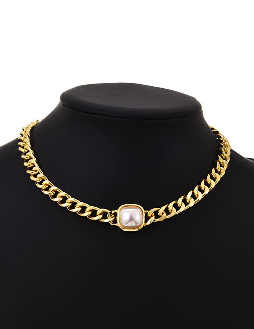 Fashion Golden Alloy Chain Square Pearl Necklace