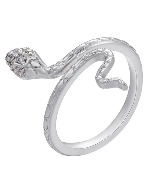 Fashion White Gold Color Snake Ring With Micro Diamonds