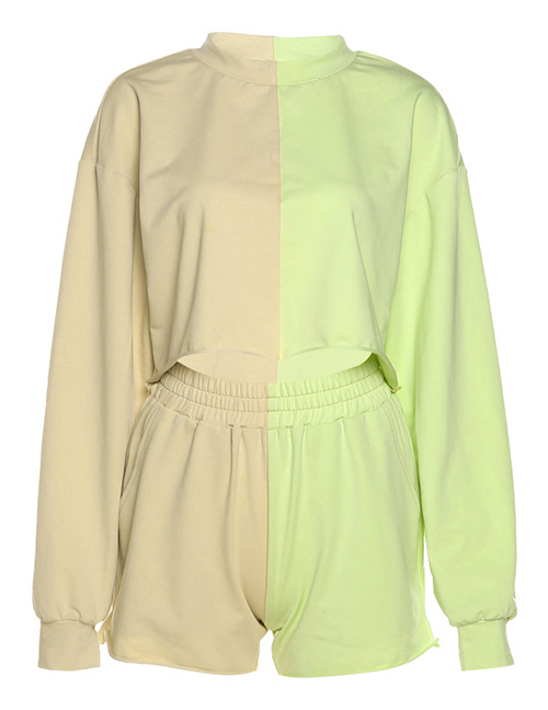 Fashion Green Contrast Stitching Long-sleeved Sweatshirt Shorts Suit