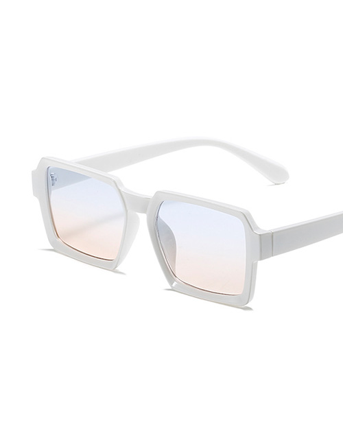 Fashion White Frame Blue Powder Tablets Small Frame Rectangular Sunglasses