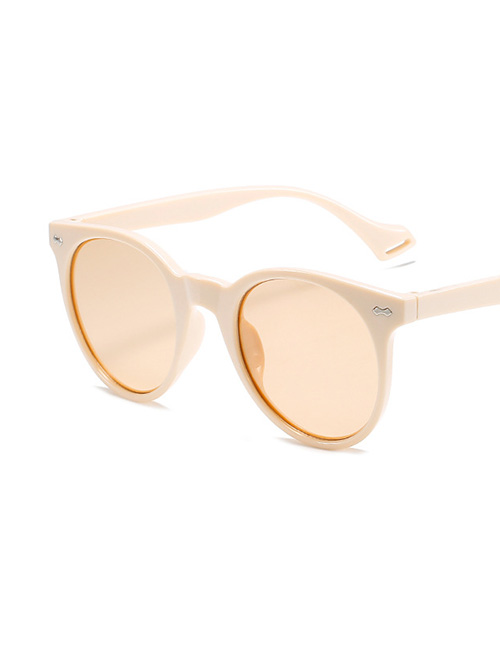 Fashion Rice White Frame Light Tea Slices Round Small Frame Rice Nail Sunglasses