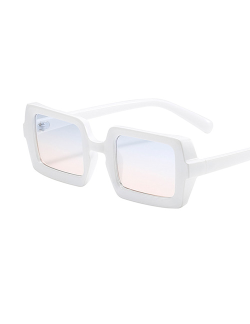 Fashion Blue Tea Slices In White Frame Square Frame Sunglasses