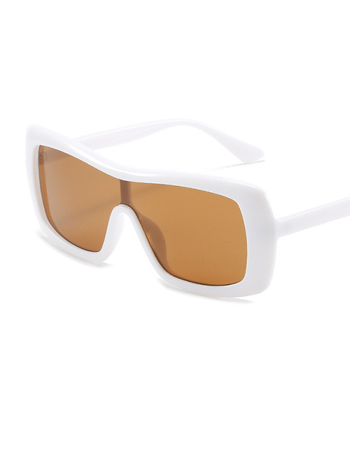 Fashion White Frame Tea Slices Large Frame One-piece Sunglasses