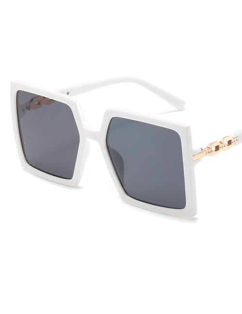 Fashion White Frame All Gray Film Large Square Square Sunglasses