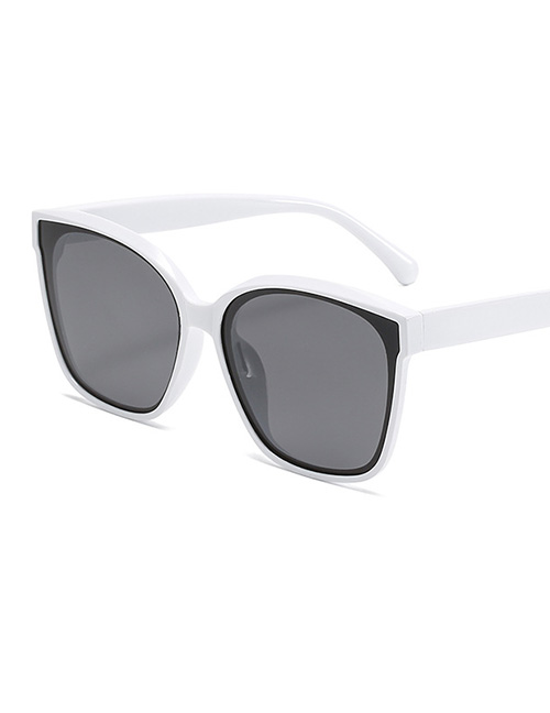 Fashion White Frame All Gray Film Large Square Sunglasses