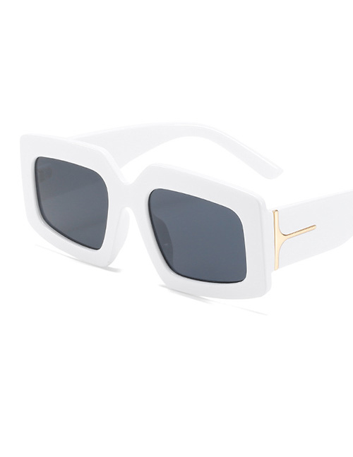 Fashion White Frame All Gray Film Square Frame Metal Sunglasses