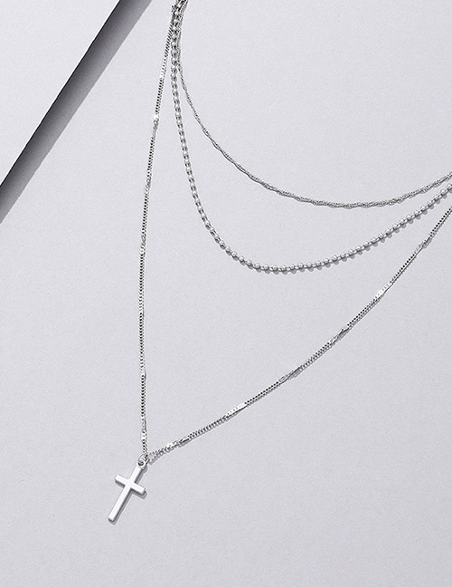 Fashion Silver Color Alloy Cross Multilayer Necklace