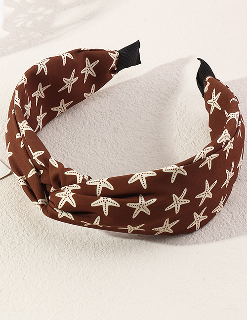 Fashion Dark Coffee Starfish Printed Fabric Wide Side Cross Headband