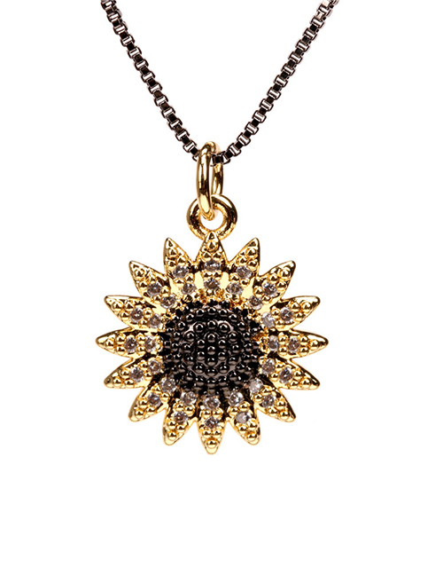 Fashion Golden Copper And Diamond Sun Flower Necklace