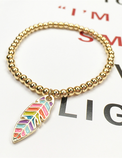 Fashion Golden Copper Drop Oil Leaf Gold Beaded Double Layer Bracelet