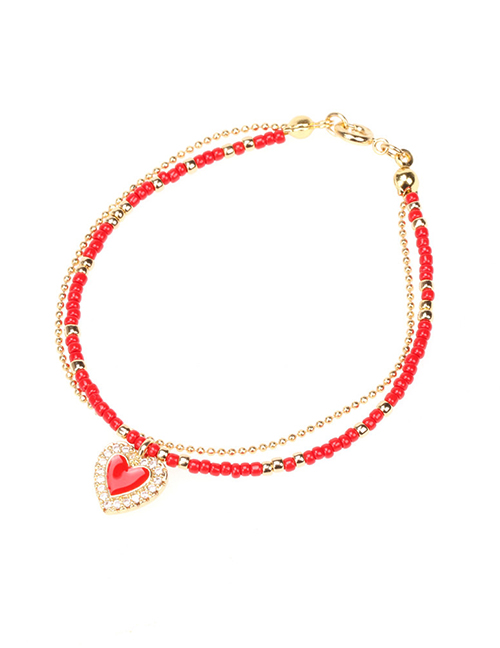 Fashion Red Heart Micro Diamond Drop Oil Love Rice Bead Double Bracelet