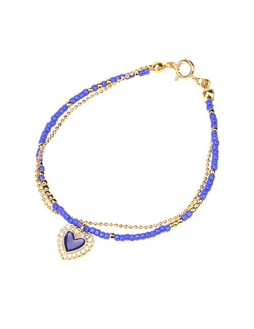 Fashion Royal Blue Love Micro Diamond Drop Oil Love Rice Bead Double Bracelet