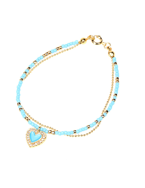 Fashion Blue Love Micro Diamond Drop Oil Love Rice Bead Double Bracelet