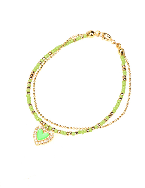 Fashion Green Love Micro Diamond Drop Oil Love Rice Bead Double Bracelet