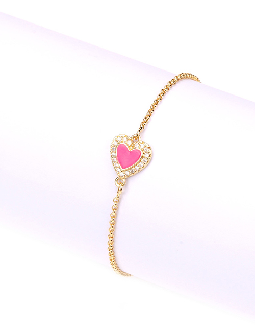 Fashion Rose Red Micro Diamond Love Heart Metal Bead Bracelet