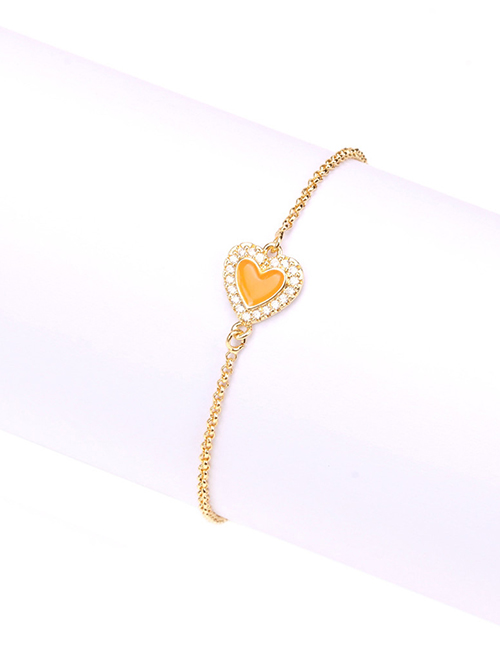 Fashion Orange Micro Diamond Love Heart Metal Bead Bracelet