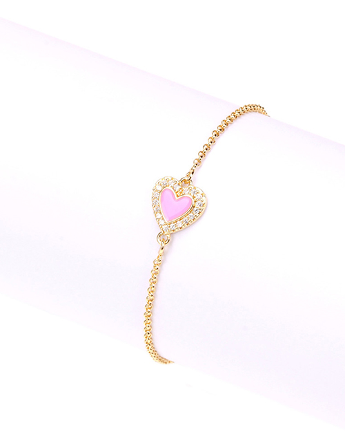 Fashion Pink Micro Diamond Love Heart Metal Bead Bracelet