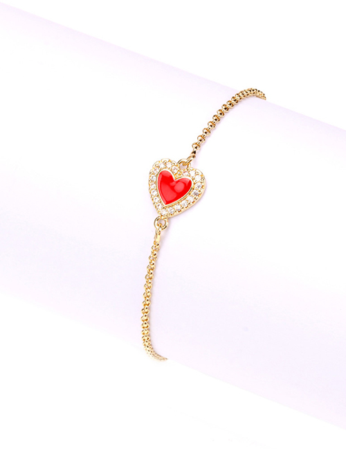 Fashion Red Micro Diamond Love Heart Metal Bead Bracelet