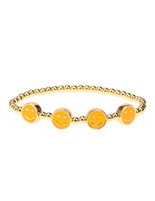 Fashion Orange Yellow Metal Dripping Smiley Face Beaded Elastic Bracelet