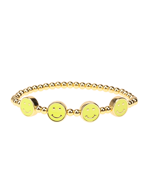 Fashion Yellow Metal Dripping Smiley Face Beaded Elastic Bracelet