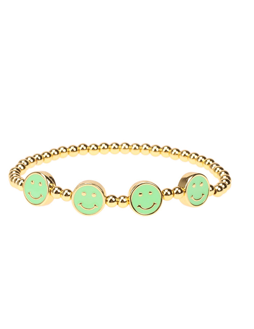 Fashion Green Metal Dripping Smiley Face Beaded Elastic Bracelet