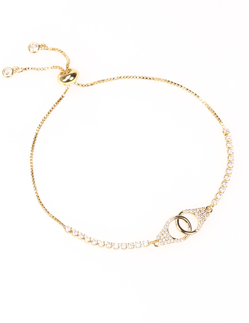 Fashion Golden Micro Diamond Double Pull Ring Handcuff Bracelet