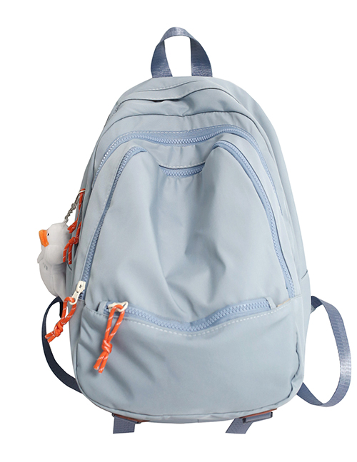 Fashion Blue Multi-pocket Multi-layer Backpack With Pendant