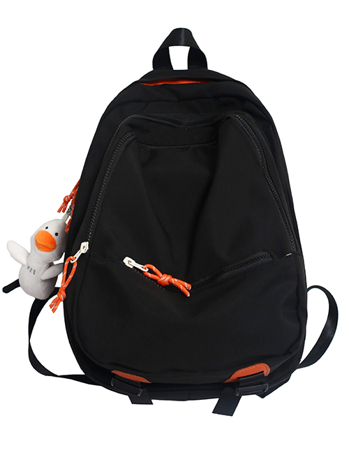 Fashion Black Multi-pocket Multi-layer Backpack With Pendant