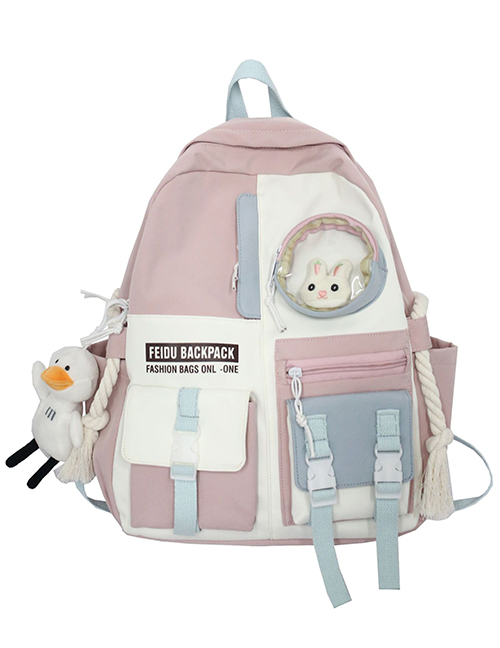 Fashion Pink Large-capacity Colorblock Multi-pocket Backpack