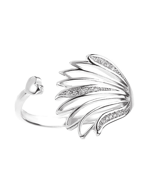 Fashion Silver Diamond Wing Hollow Open Ring