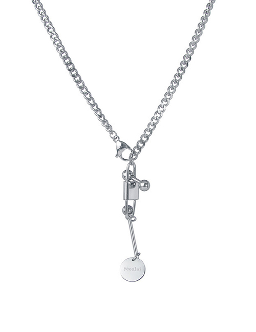 Fashion Steel Color Stainless Steel Pearl Square Lock Round Necklace