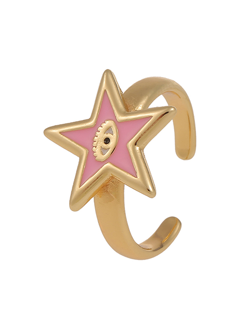 Fashion Pink 18k Gold Oil Drop Five-pointed Star Eye Ring