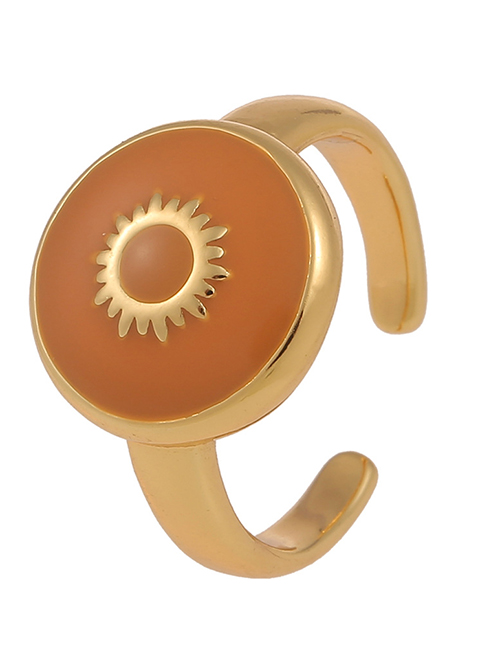 Fashion Brown Geometric 18k Gold Dripping Sun Ring