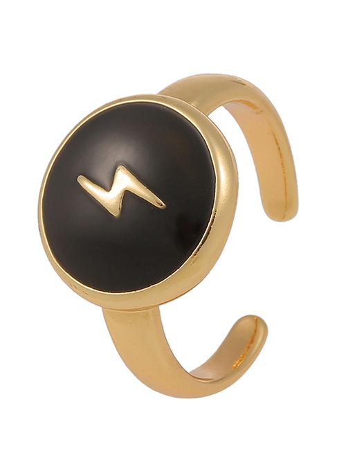 Fashion Black Golden Oil Drop Lightning Ring
