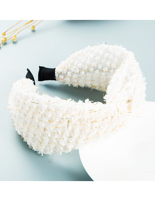 Fashion White Flannel Sequins Plush Wide Brim Headband