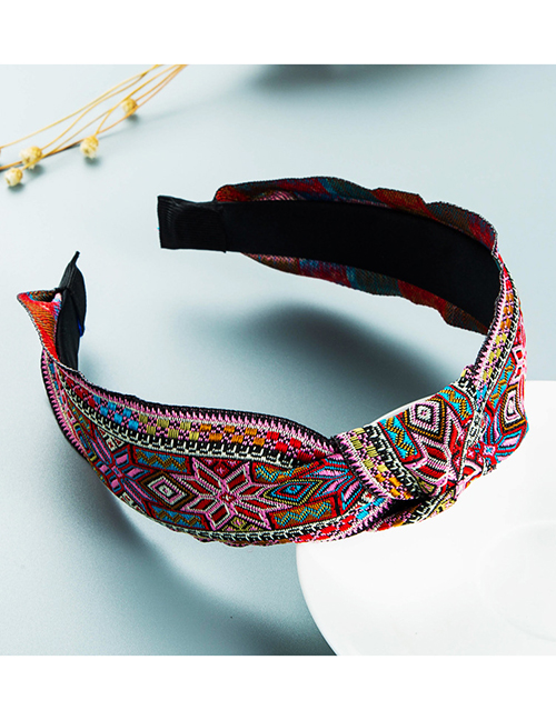 Fashion Red Color Embroidered Knotted Fabric Headband