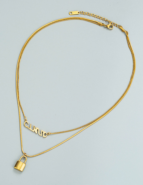 Fashion Golden Titanium Steel Double-layer Letter Lock Necklace