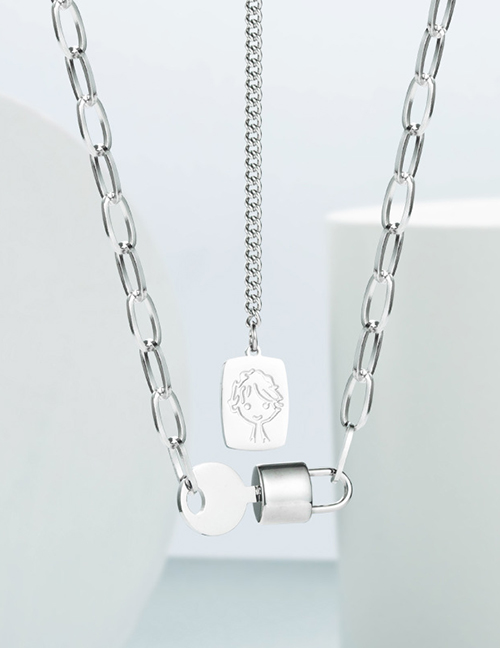 Fashion Silver Titanium Steel Cartoon Character Necklace