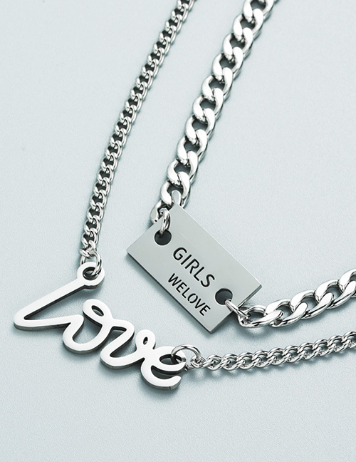 Fashion Silver Titanium Steel Letter Tag Multi-layer Necklace