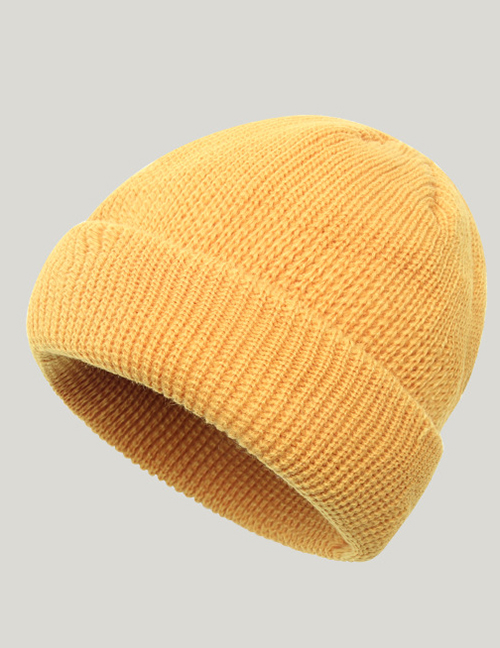 Fashion Light Yellow Pure Color Wool Knit Cap