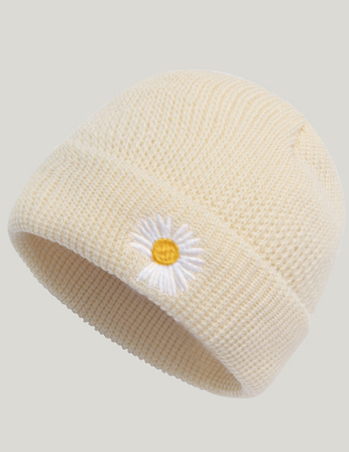 Fashion Beige Daisy Knitted Hat Pure Color Woolen Daisy Knitted Pullover Hat