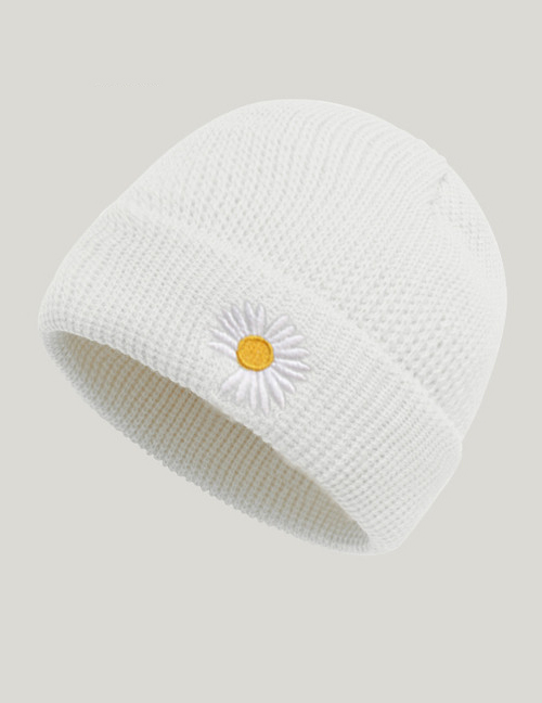 Fashion White Daisy Knitted Hat Pure Color Woolen Daisy Knitted Pullover Hat