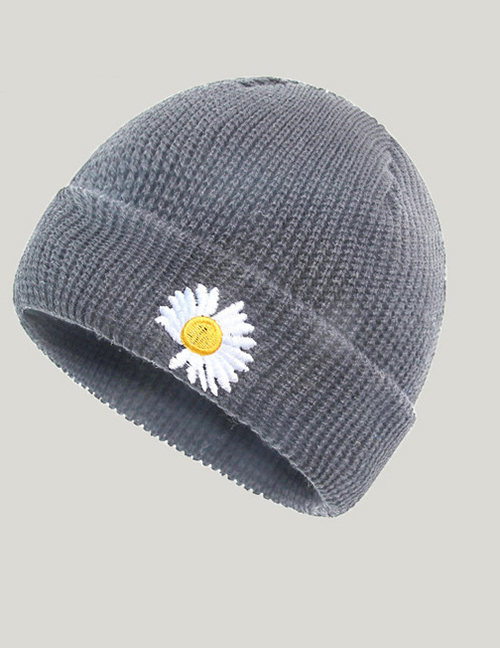 Fashion Grey Small Daisy Knitted Hat Pure Color Woolen Daisy Knitted Pullover Hat