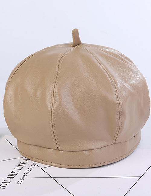 Fashion Octagonal Hat Pu Beige Leather Octagonal Beret
